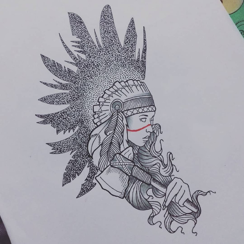 印第安美女纹身手稿